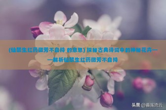 (仙禁生红药微芳不自持 的意思) 探秘古典诗词中的神秘花卉——解析仙禁生红药微芳不自持